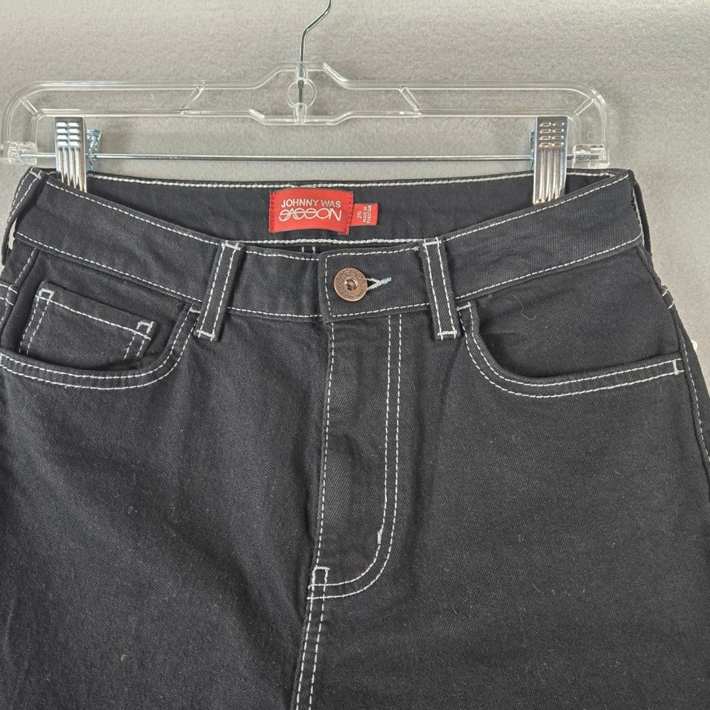 Johnny Was Sasson Straight Leg Jeans Black White Contrast Stitch High Rise 26 - Picture 3 of 13